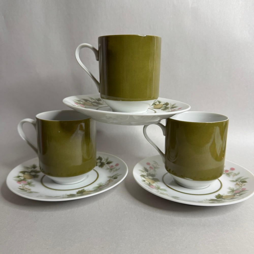 Mikasa Eclipse Narumi Japan Coffee Tea Cups and Saucers Set of 3 Green